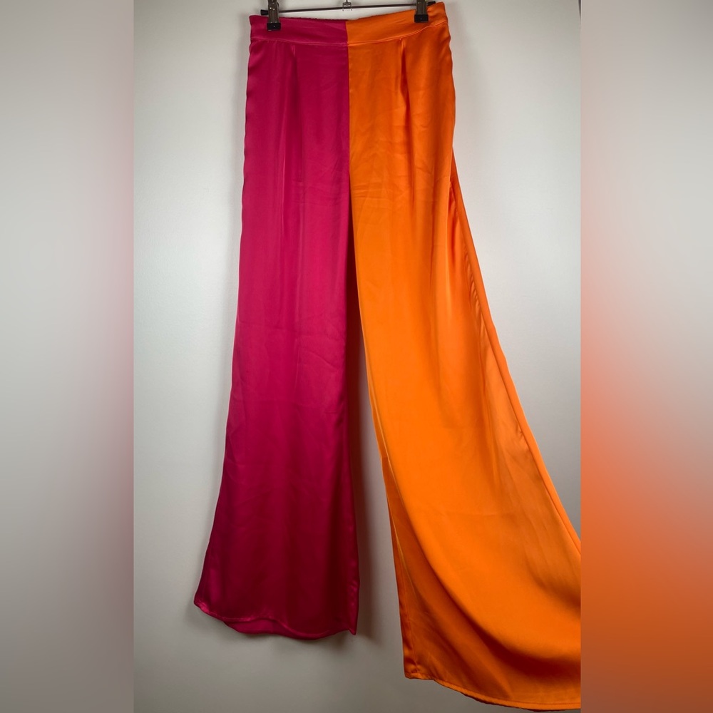 Molly Green Pink & Orange Colorblock Wide-Leg Pants Size S